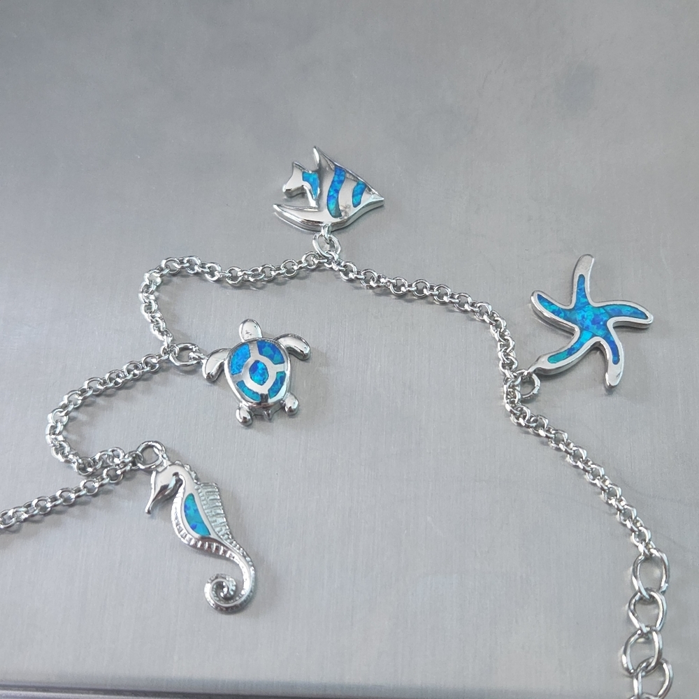 925 sterling silver Blue opal Sea Creatures Bracelet